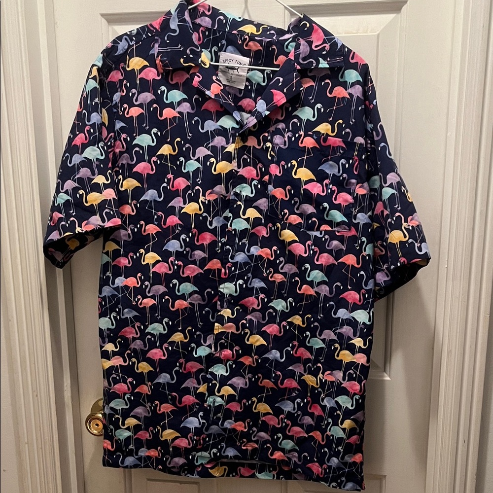 Spicy Tuna Multicolor Flamingo Hawaiian Men's Shirt Size Small